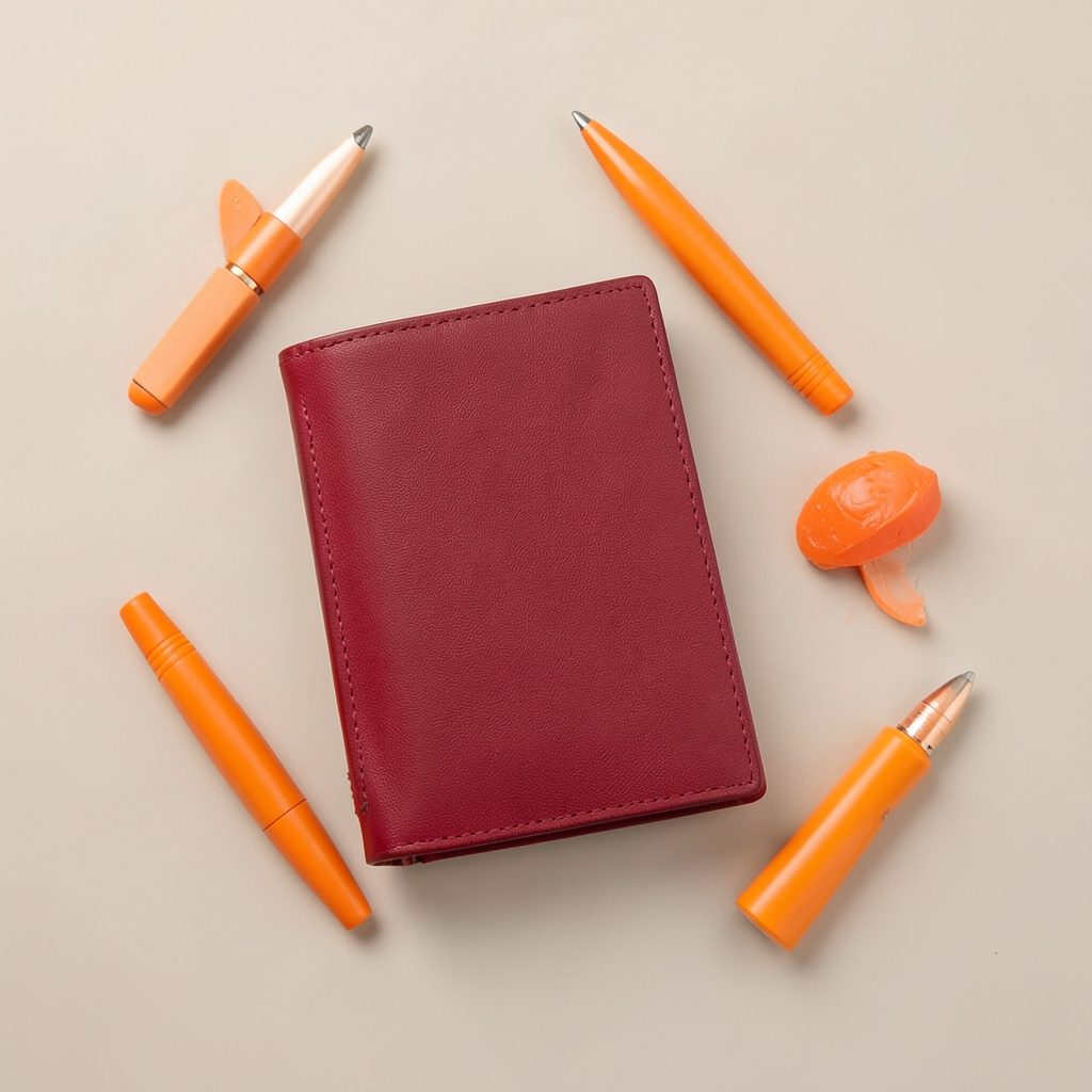 Cartera de mano en rojo intenso sobre fondo de estudio, composición elegante y cálida
